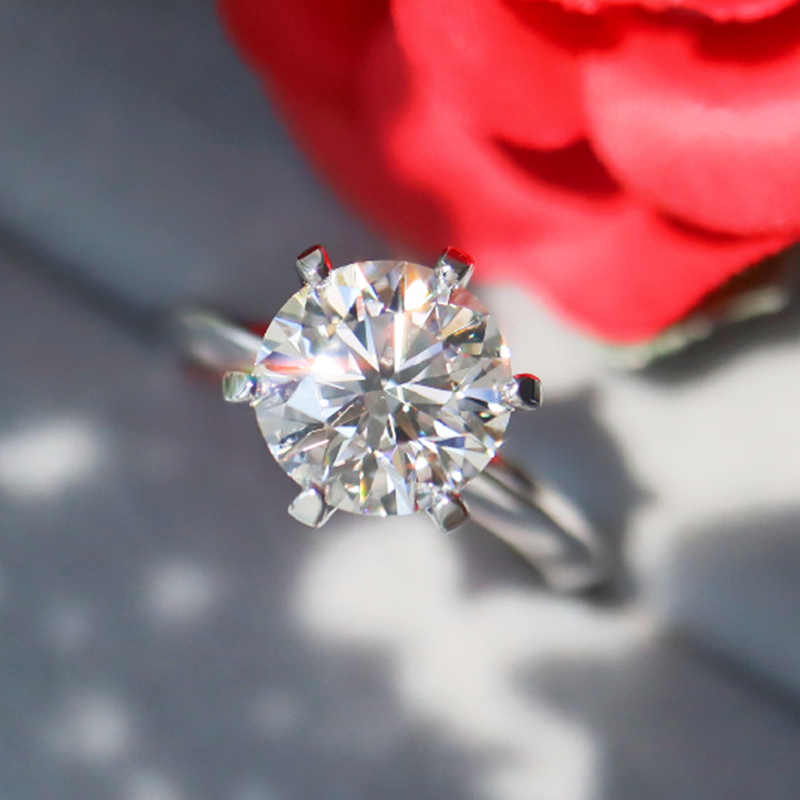 Wedding Rings COSFIX 2ct Diamond Engagement Rose Rings For Women 100% 925 Sterling Silver Bridal Wedding Band Bezel Setting 230718