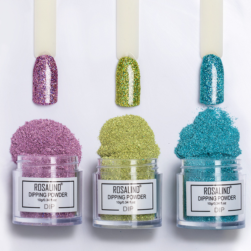 Nail Glitter ROSALIND Nail Dipping Powder Set Art Decoration Esmalte Semi Permanent Resin Sparkling Crystal Acrylic Nail Powder Basic Coating Set 2307
