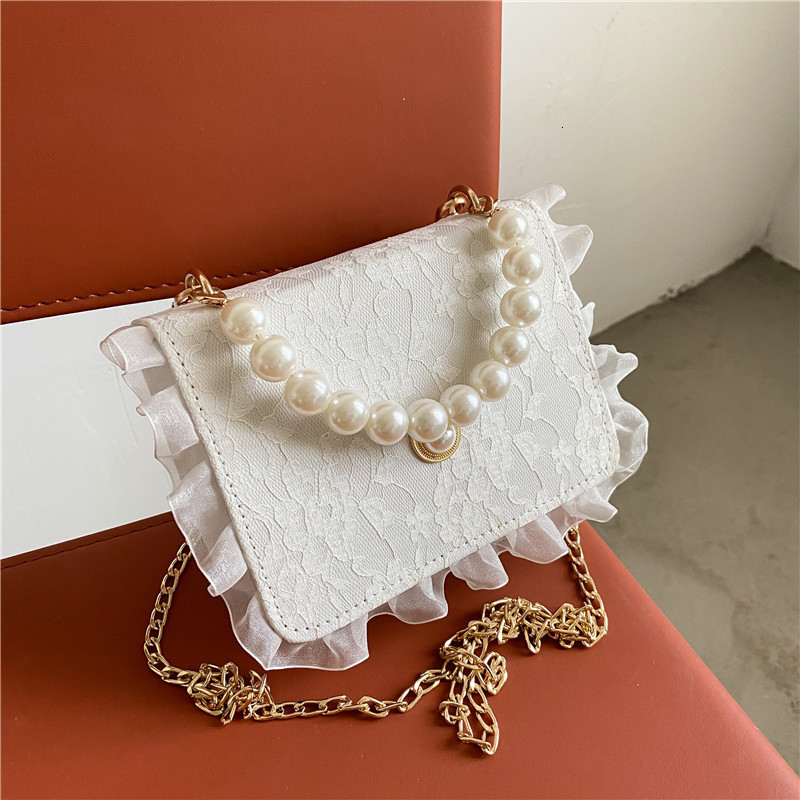 Evening Bags Vintage Small Square Shoulder Bag for Women Pearl Chain Ladies Tote Handbags Clutch Purse Fashion Female Crossbody 230720