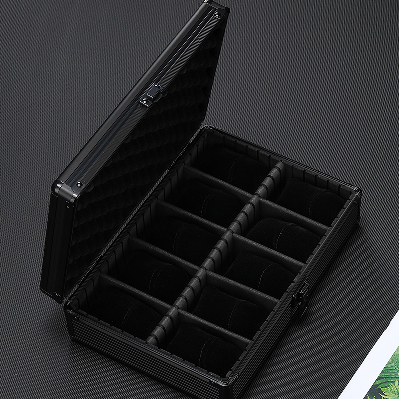 Watch Boxes Cases 510 grids Black Aluminum Alloy Watch Storage Box Suitcase Case Display Mobile Bulkhead Organizer Box for Men Soft Watch Pillow 23071
