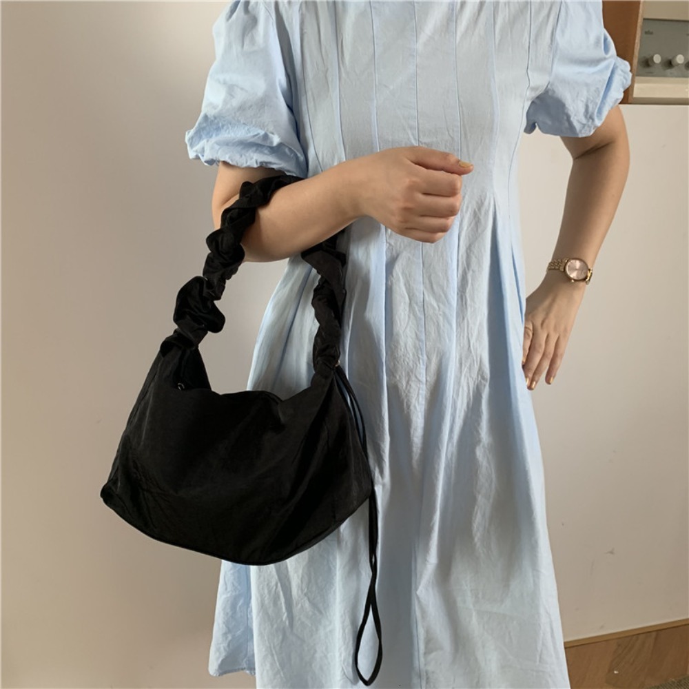 Evening Bags Portable Pleated Simple Drawstring Solid Color With Zipper Tote Shoulder 230720
