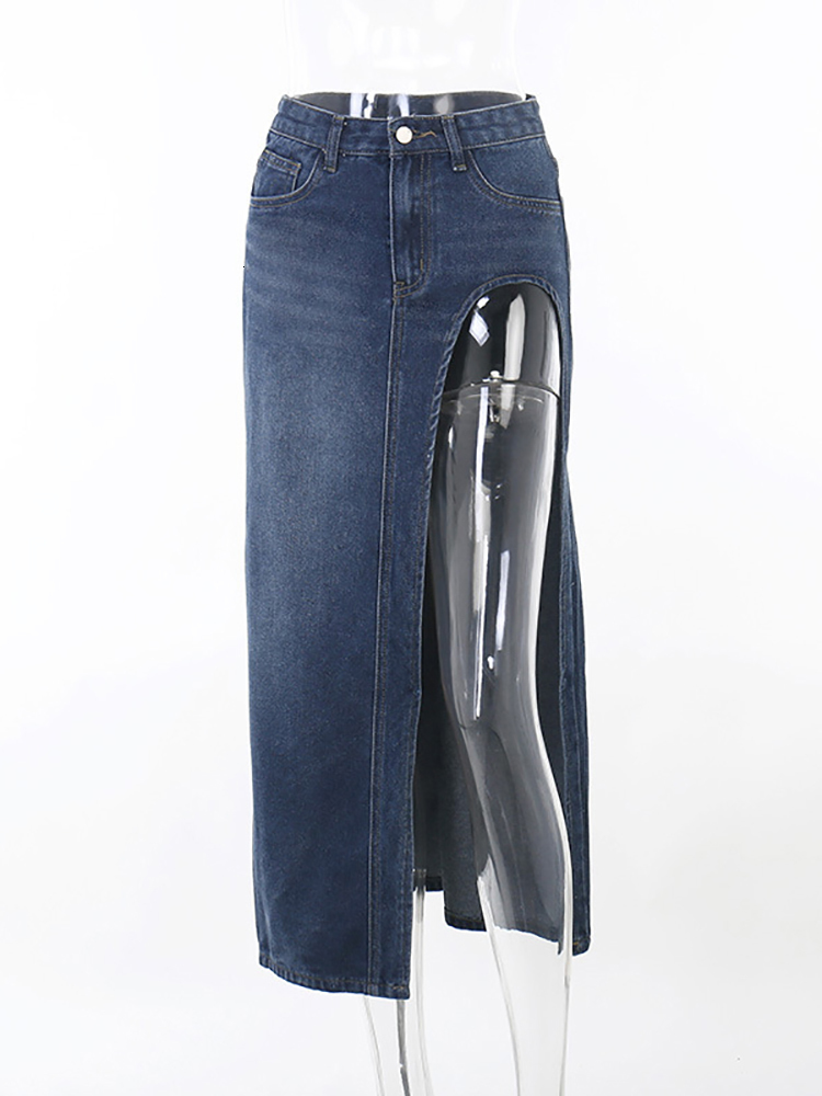 Skirts Fantoye Sexy High Slit Denim Skirt Women Blue Waist Long Female Spring Summer Skinny Spicy Girl Streetwear 2023 230720