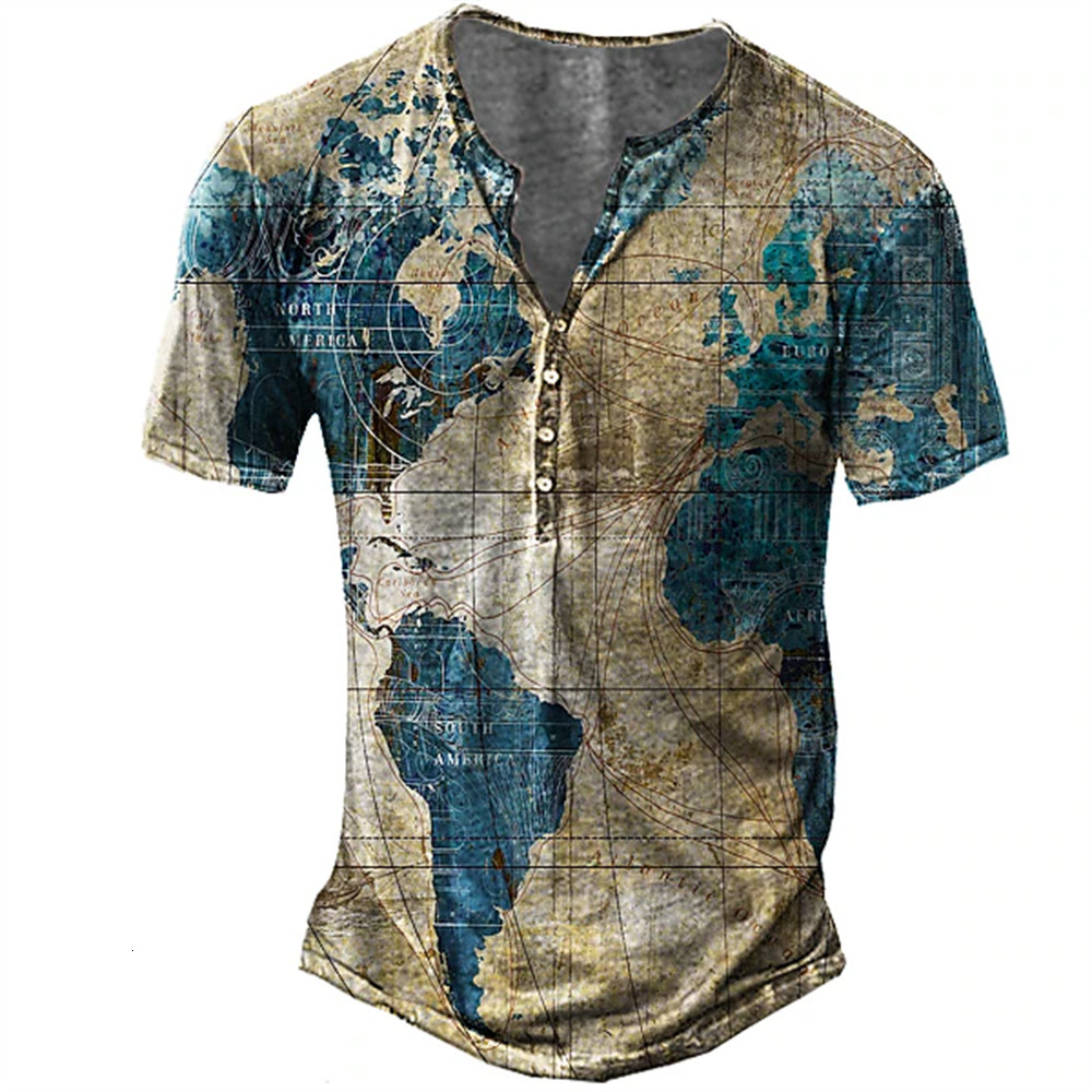 Mens TShirts Waffles Henry Shirt Pattern Faith Clothing 3D Printing Outdoor Short Sleeve Button Top 230720