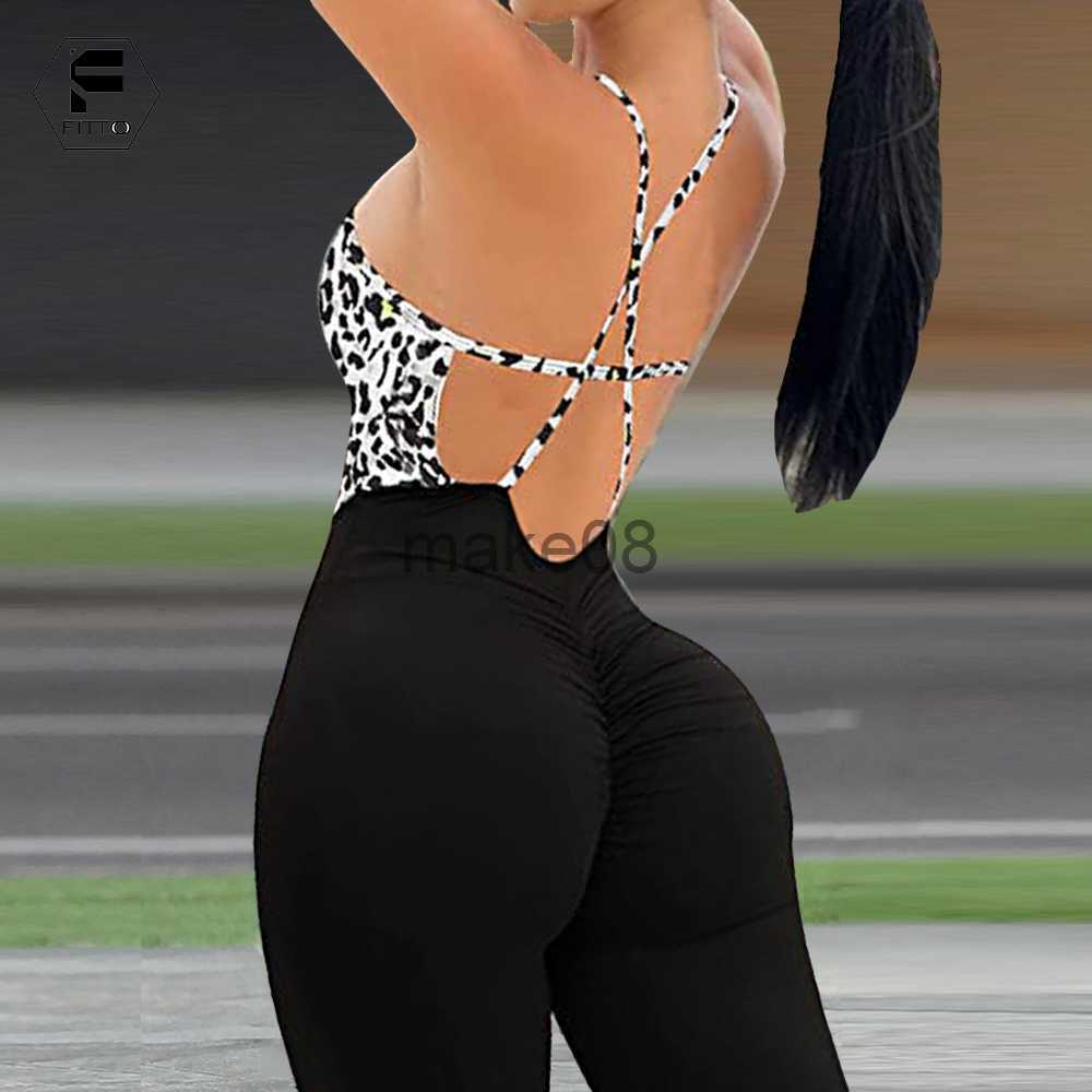 Women's Tracksuits WomenYoga Patchwork Leopard Jumpsuit Newest Catsuit Bodysuit Sleeveless Gym Bodycon Romper Sportswear Fitness Workout Yoga Sui
