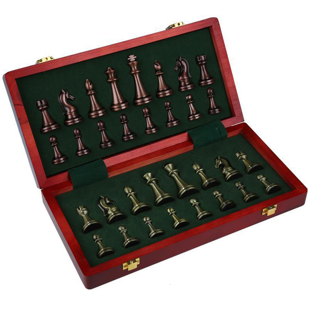 Outdoor Games Activities Metal Medieval Chess Set with High Quality Wooden Chessboard Adult and Children 32 Pieces Family Game Toy Gift 230720