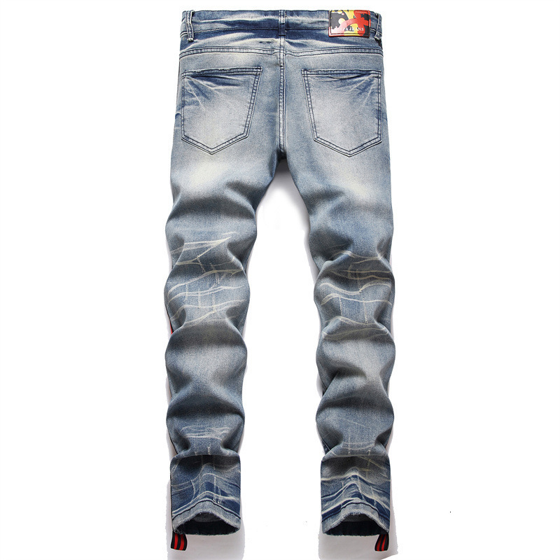 Mens Jeans Fall Punk Men Fashion Ripped Flame Print MidWaist Casual Slim Stretch Streetwear 230720