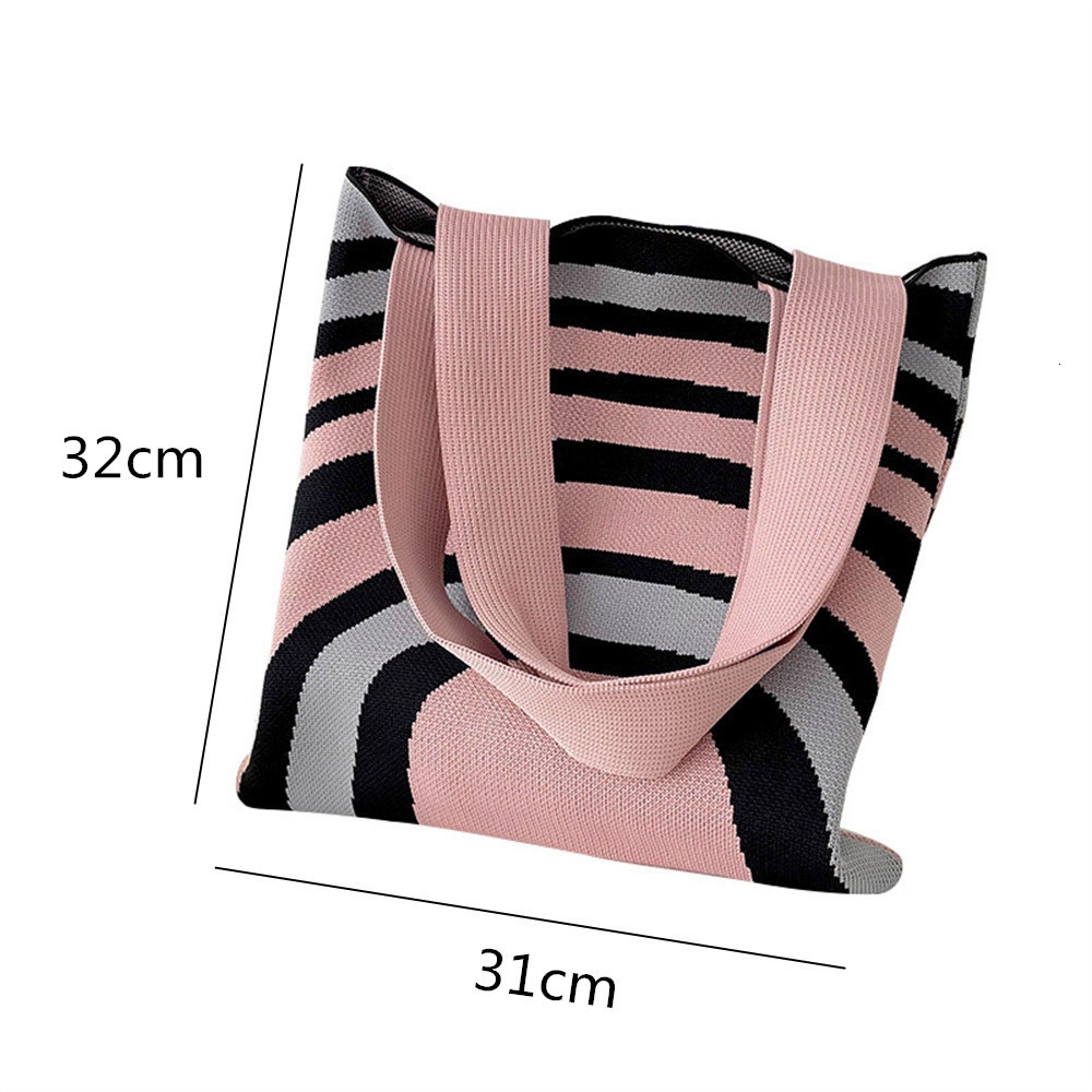 Evening Bags Large Capacity Knit Handbag Women Shoulder Bag Female Casual Simple Stripe Plaid Tote Student Reusable Canvas Shopping 230720