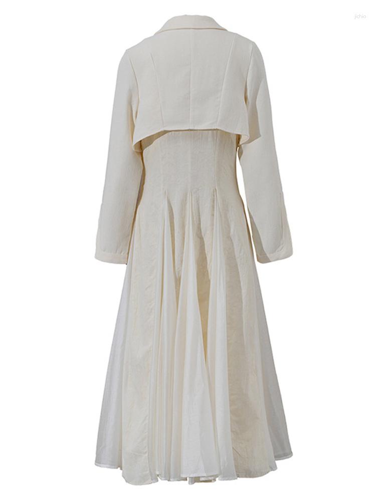 Casual Dresses SEQINYY Elegant Beige Dress Spring Autumn Fashion Design Women Runway High Street Linen Lapel Loose A-Line Midi
