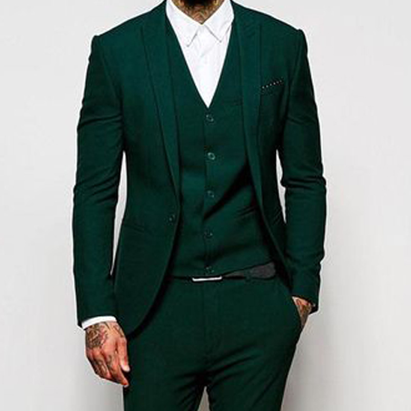 Men's Suits Blazers Slim Fit Men Dark Green ed Lapel 3 Piece Wedding Groomsmen Tuxedos Male Fashion Jacket with Pants Vest Prom Clothes 230719