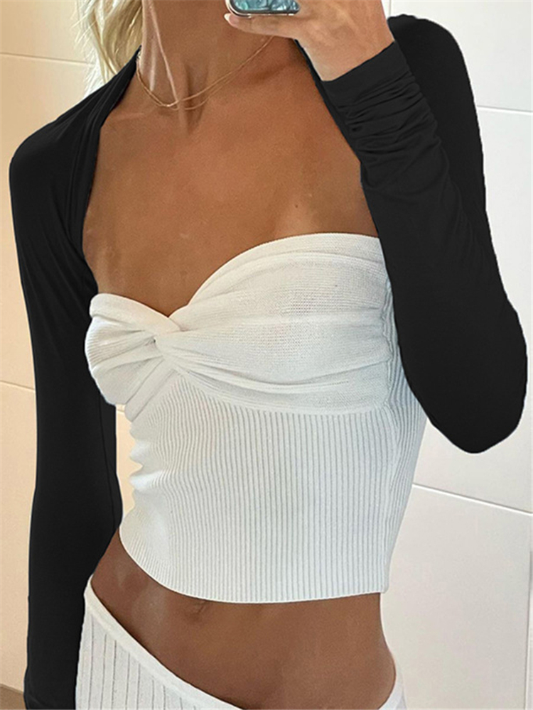 New Knit Tube Tops Women White Strapless Corset Tops Summer Basic Backless Off Shoulder Crop Top Bustier Casual Streetwear