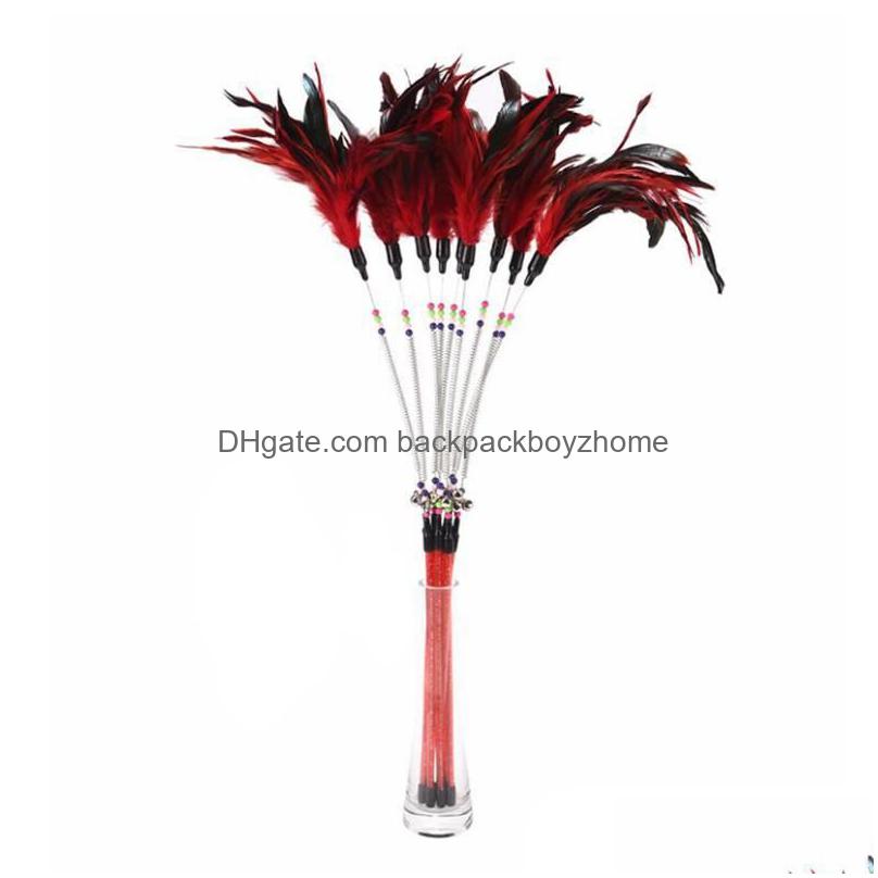 Cat Toys Pet Feather Spring Stick Teaser Kitten Interactive Bell Rod Wand Playing Toy Drop Delivery Home Garden Supplies Dhrex