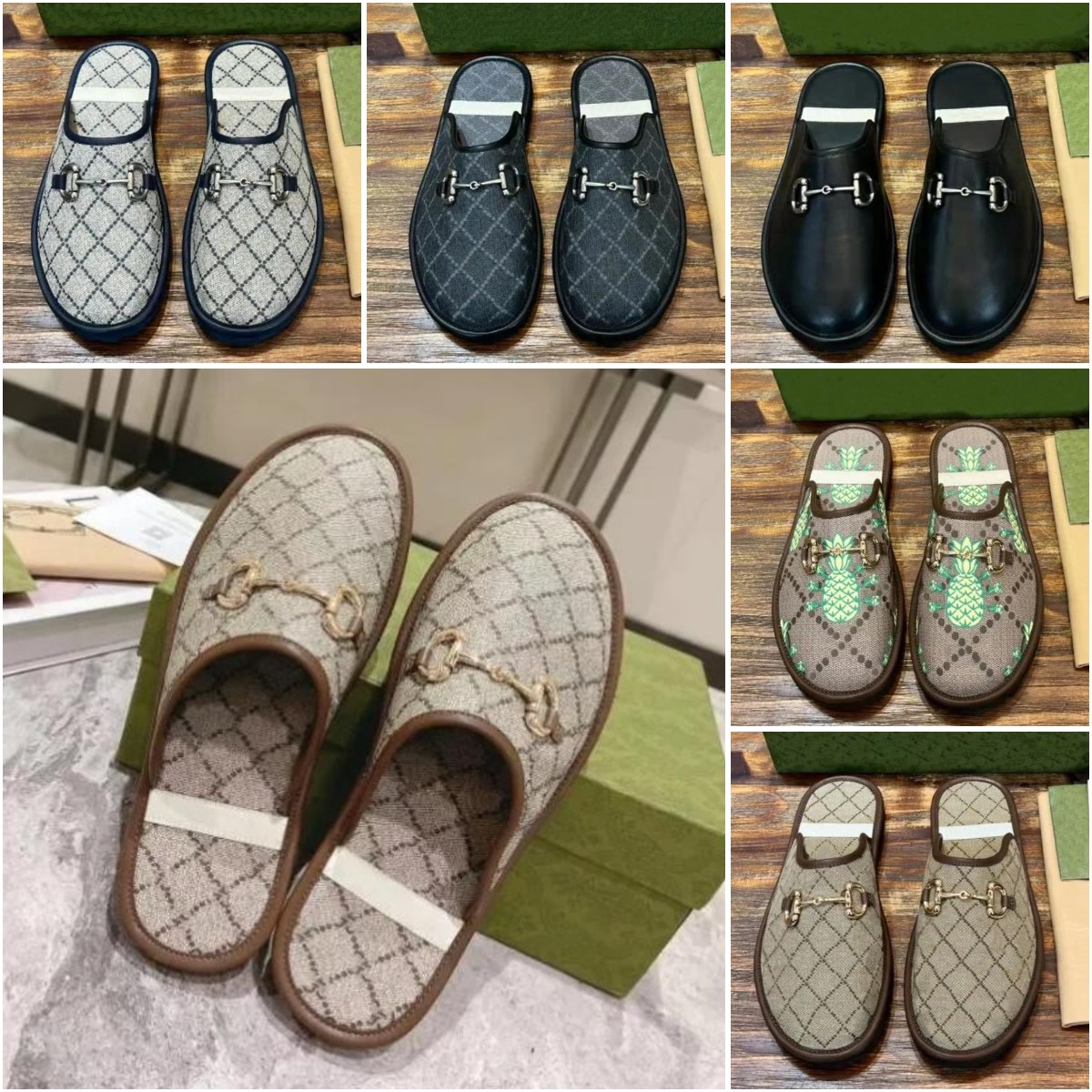 Horsebit Slipper Designer Men Slip-on Sandal Love Parade Elea Slippers Canvas Rubber Sole Low Heel Mules Flip Flops Casual Wear Lazy Shoes Gift For Men half Slides 35-46