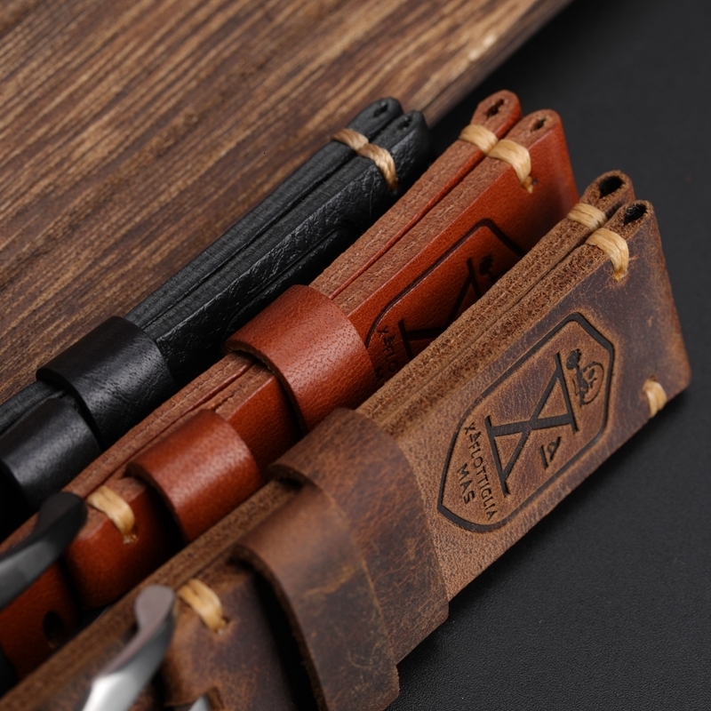 Watch Bands Handmade Leather Strap 20 22 24 26MM Black-Brown X-Skull Head Decorated Cowhide Men Bracelet Suitable For Military strap 230719