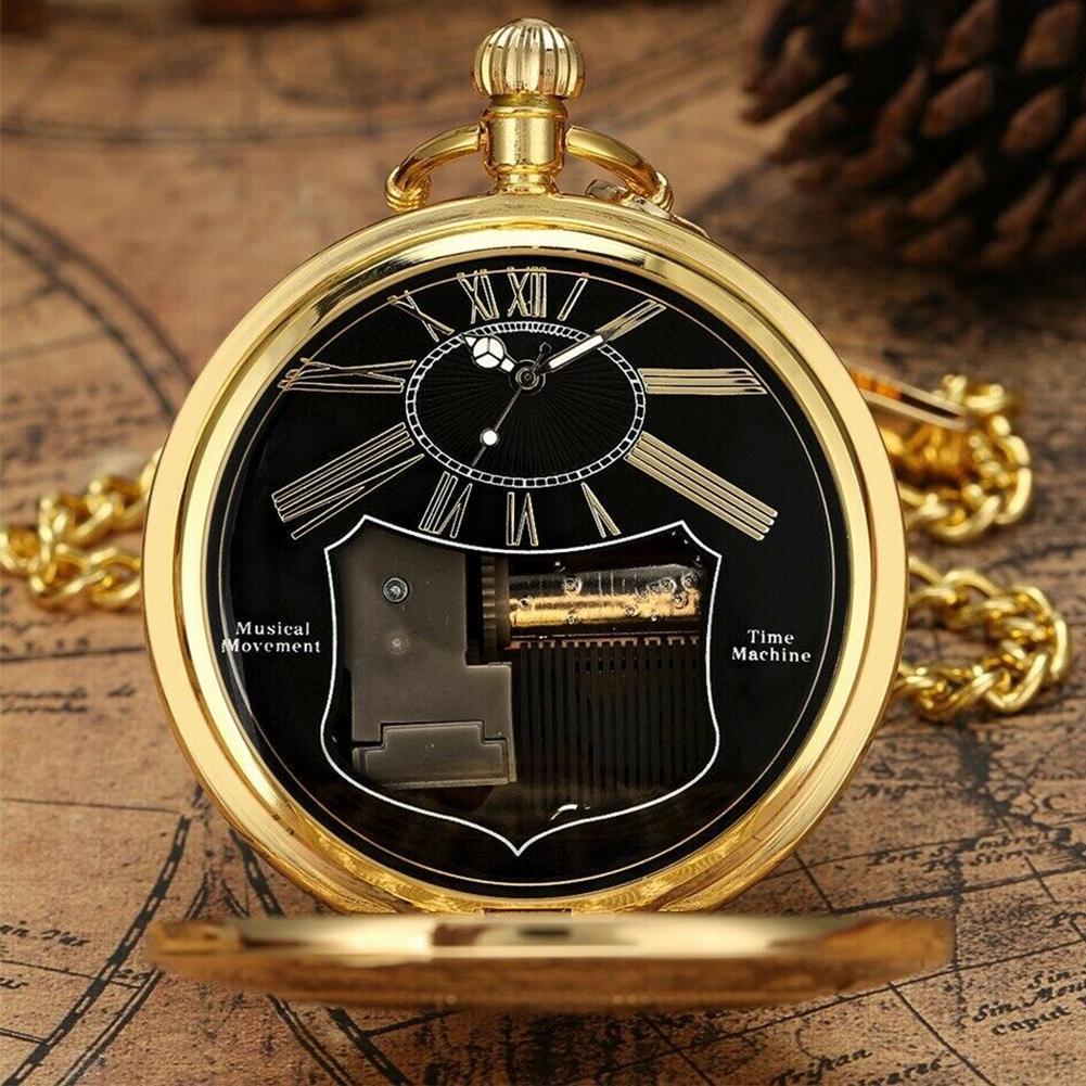 Pocket Watches Creative Silver Hand Crank Music Quartz Pocket Watch Fashion Swan Lake Musical Movement Fob Chain Year Gift For Men Women 230719