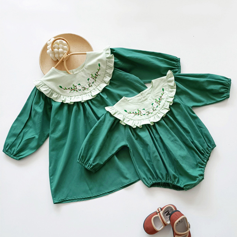 Rompers Spring Kids Baby Girl Long Sleeves Embroidery Sister Dress Rompers Autumn Infant Baby Girl born Dress Rompers Clothes 230720