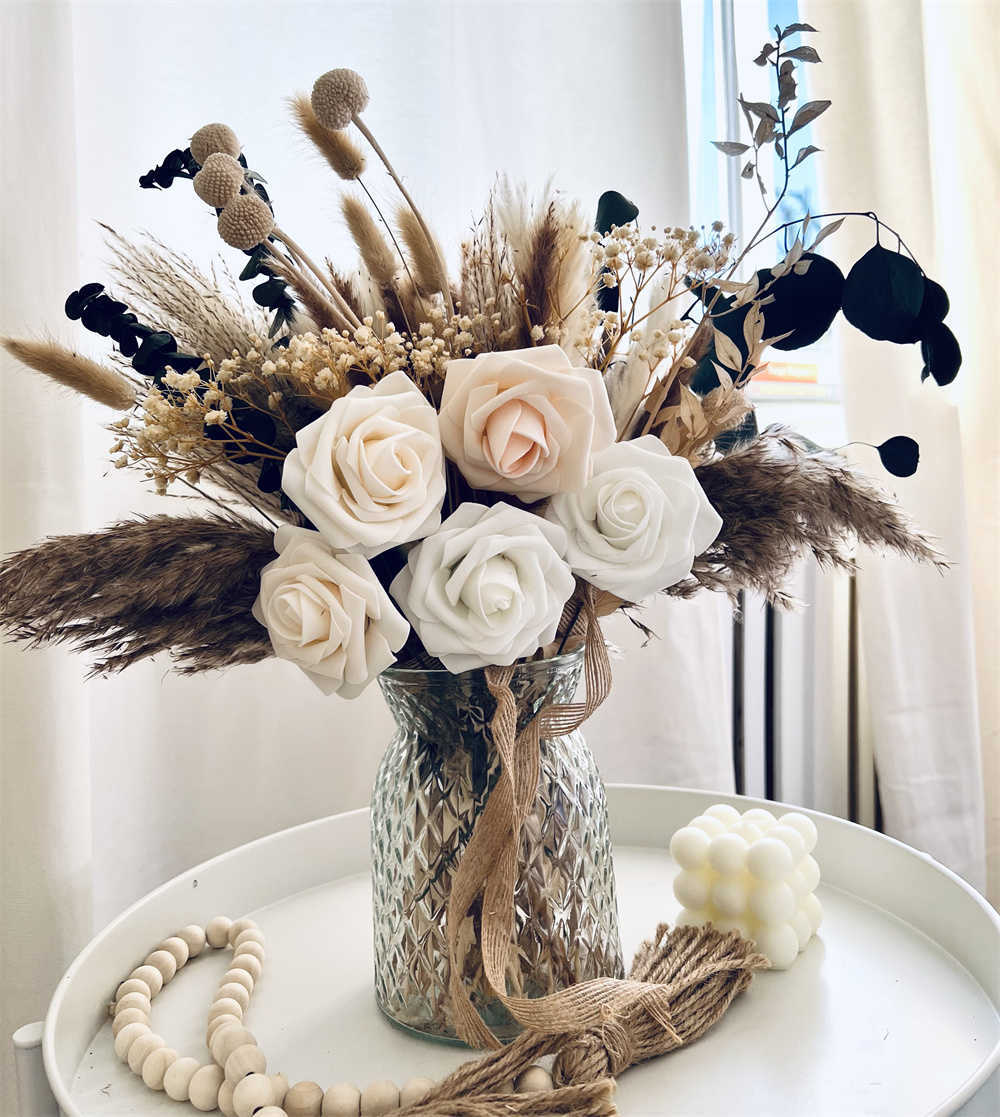 Dried Flowers 100pcs Artificial Rose Flower Arrangements for Vase Home Decor Natural Dried Pampas Grass For Table Floral Centerpieces Decor