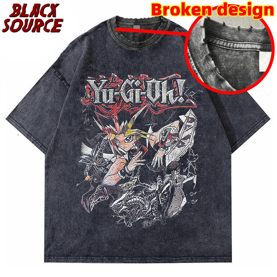 Men's T-Shirts Anime Yu Gi Oh T Shirts Men Retro Vintage Washed Yugi Muto Printed T-shirt Oversized Streetwear Manga Short Sleeve y2k Tops Tees 2