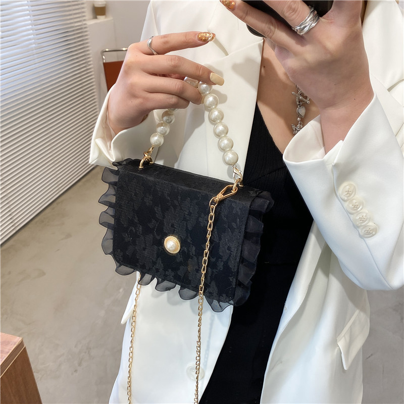 Evening Bags Vintage Small Square Shoulder Bag for Women Pearl Chain Ladies Tote Handbags Clutch Purse Fashion Female Crossbody 230720