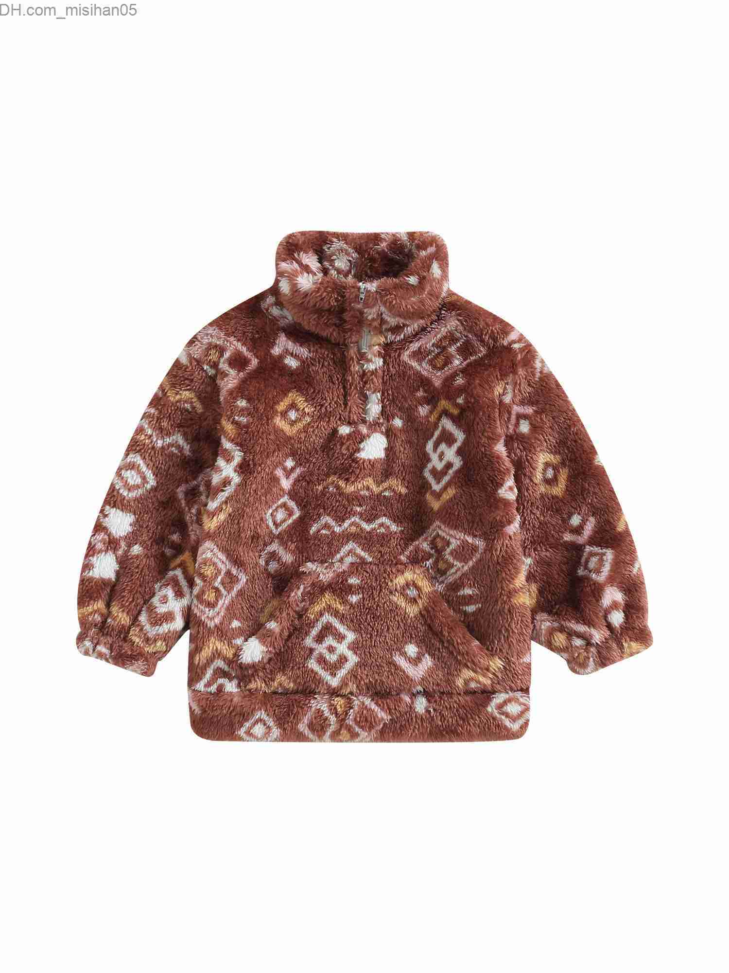 Pullover Children's Winter Comfort Hoodie Wool Long Sleeve Zipper Tiger Pattern Jacket Warm Q241127