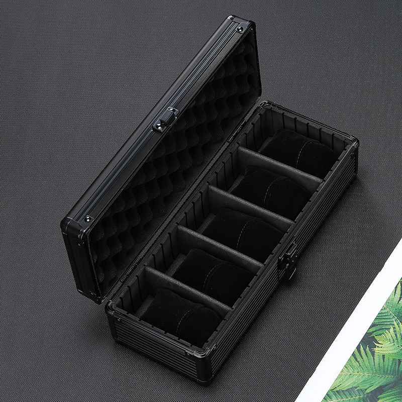 Watch Boxes Cases 510 grids Black Aluminum Alloy Watch Storage Box Suitcase Case Display Mobile Bulkhead Organizer Box for Men Soft Watch Pillow 23071