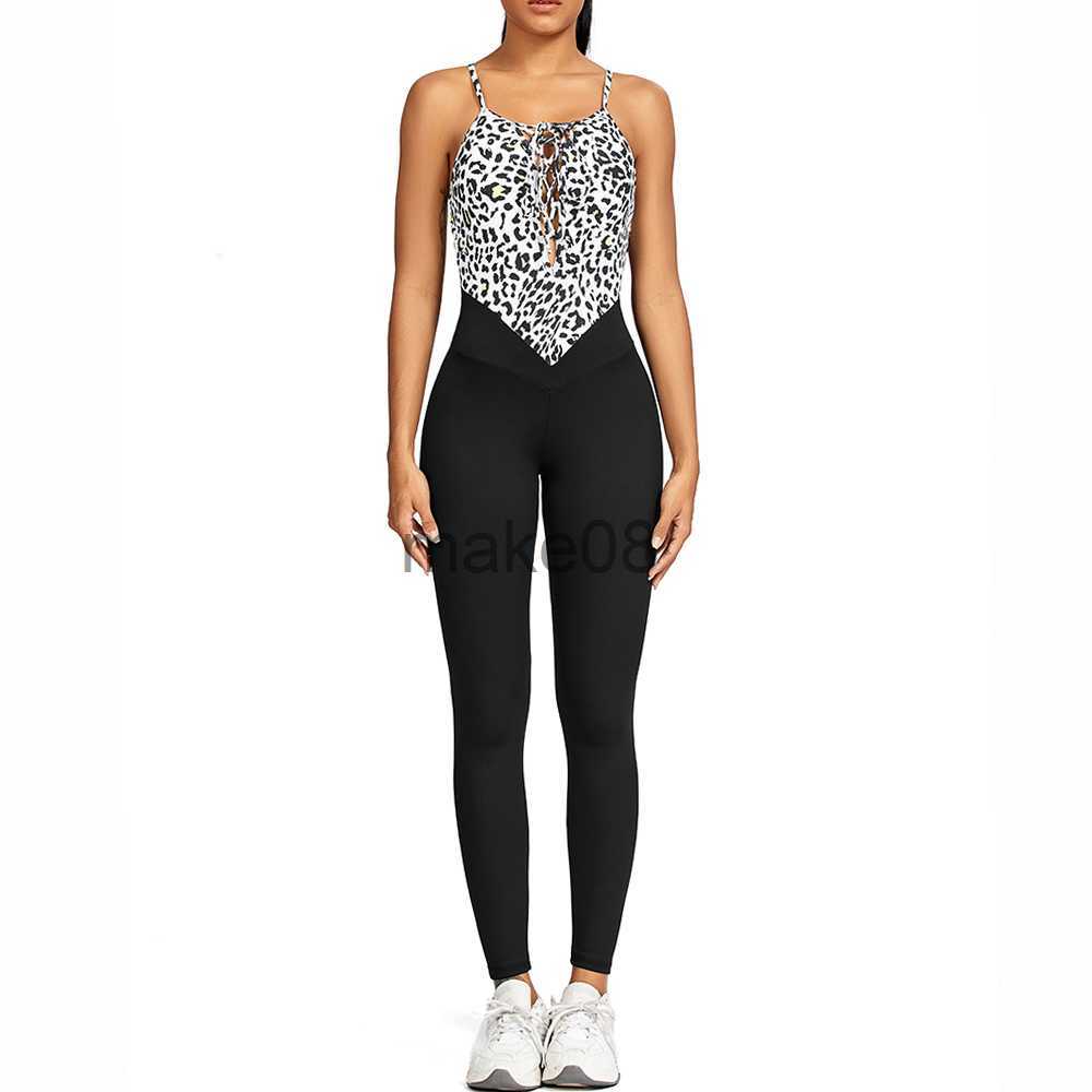 Women's Tracksuits WomenYoga Patchwork Leopard Jumpsuit Newest Catsuit Bodysuit Sleeveless Gym Bodycon Romper Sportswear Fitness Workout Yoga Sui