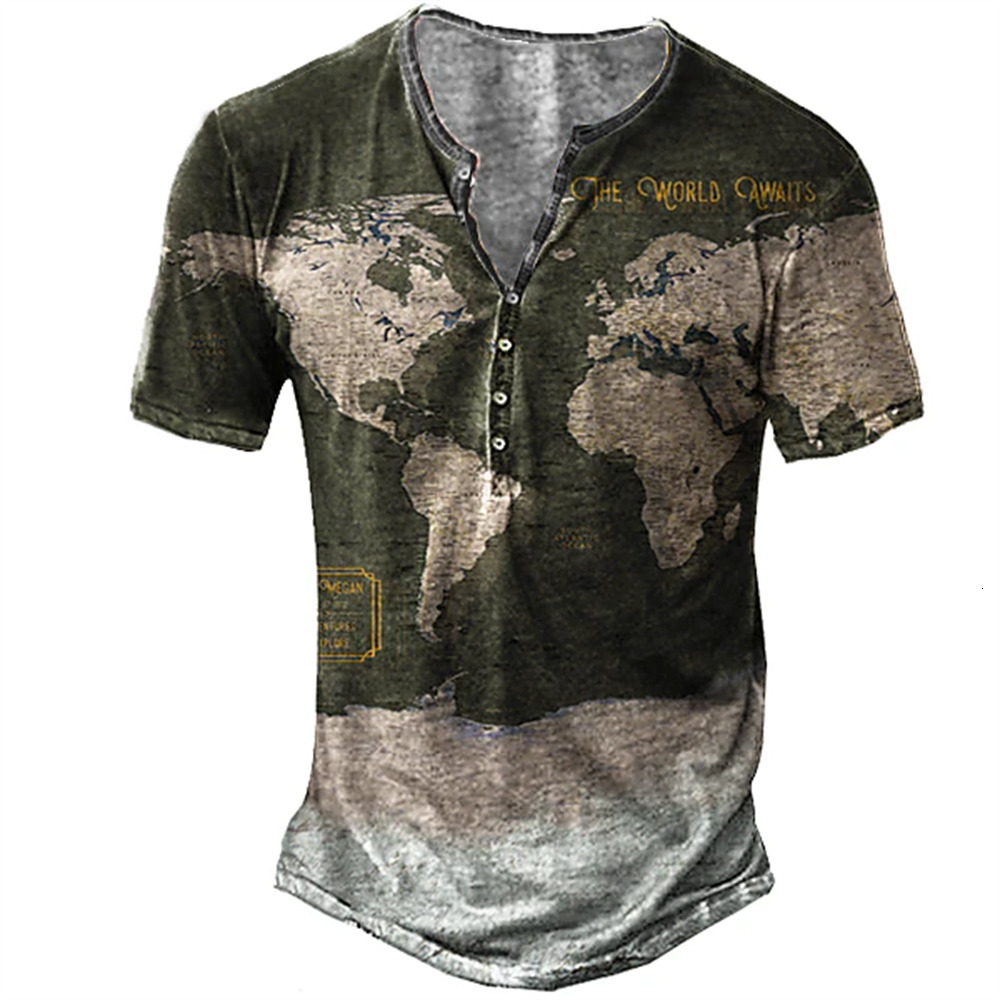 Mens TShirts Waffles Henry Shirt Pattern Faith Clothing 3D Printing Outdoor Short Sleeve Button Top 230720