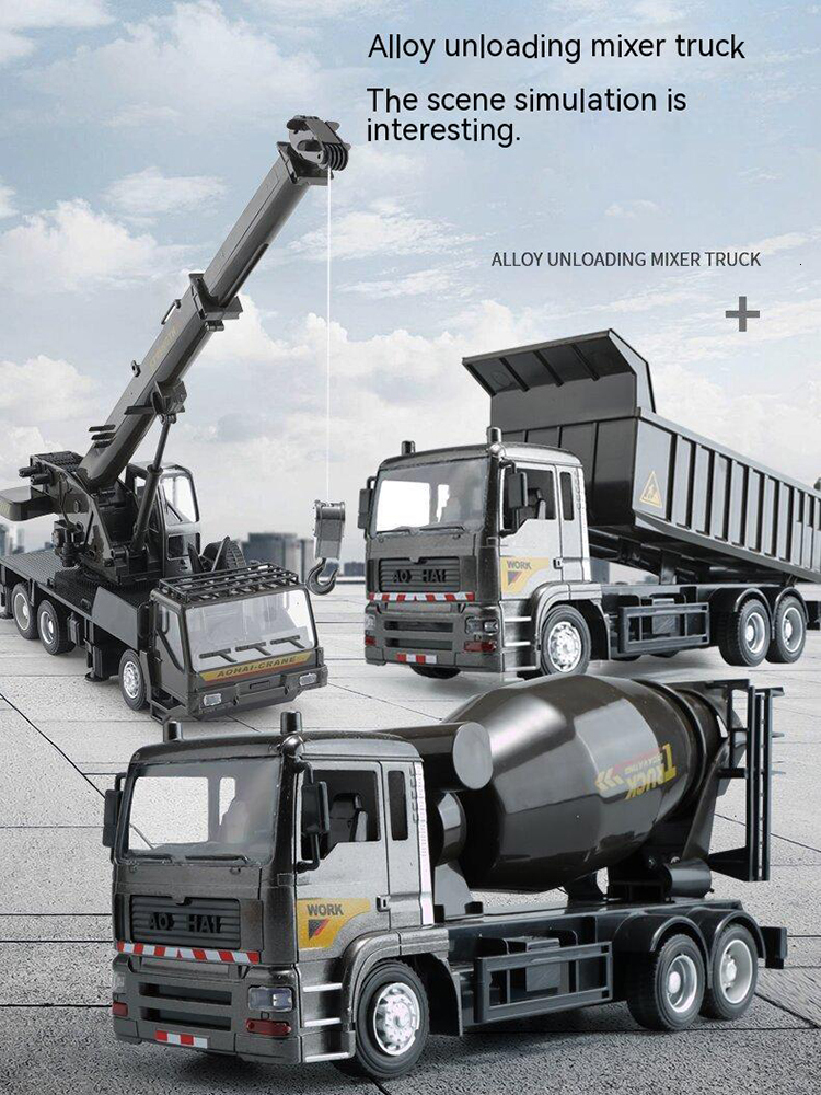 Electric RC Car RC Alloy Engineering Vehicle Steering Wheel Remote Control Dump Truck Crane Mixer Excavator Lift Outdoor Toy Birthday Gift 230719