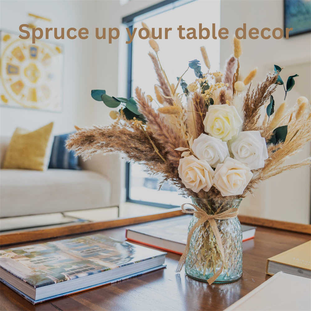 Dried Flowers 100pcs Artificial Rose Flower Arrangements for Vase Home Decor Natural Dried Pampas Grass For Table Floral Centerpieces Decor