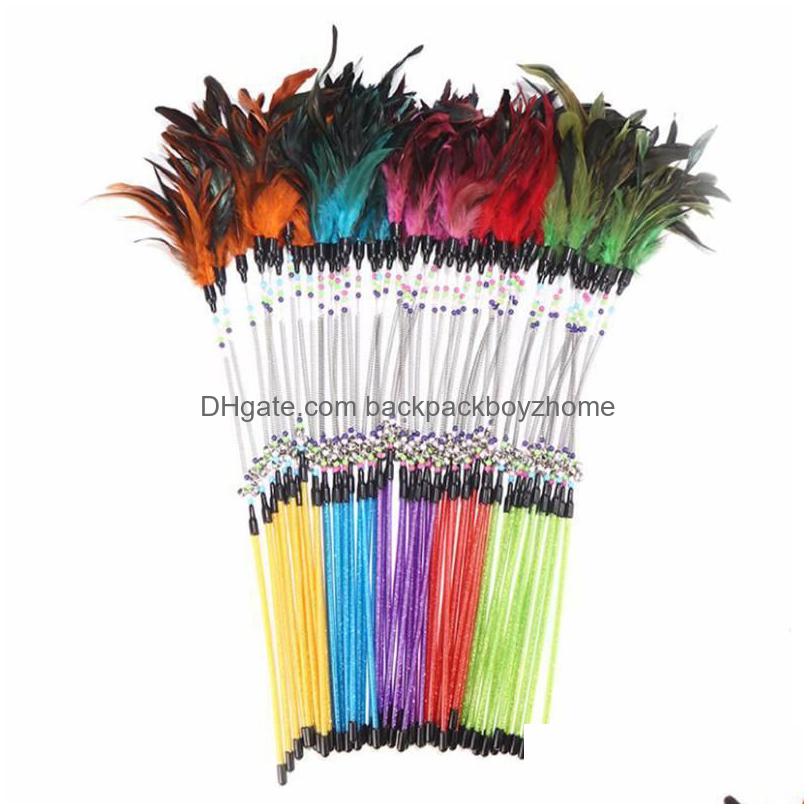 Cat Toys Pet Feather Spring Stick Teaser Kitten Interactive Bell Rod Wand Playing Toy Drop Delivery Home Garden Supplies Dhrex