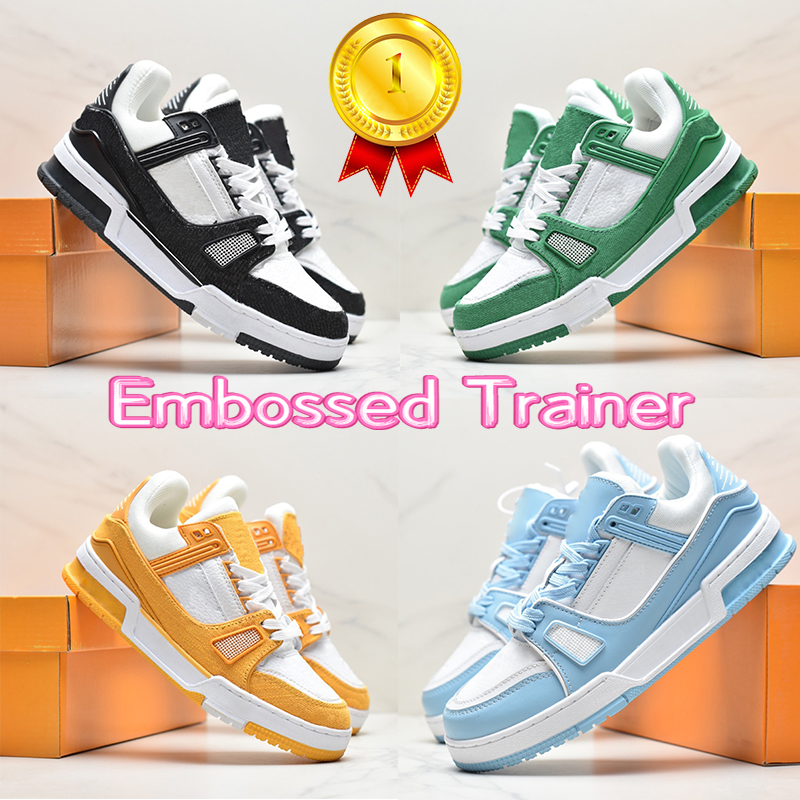 Designer Shoes Mens Casual Sneakers Logo Embossed Trainers Men Women Triple White Black Green Low Mens Shoe Womens Leather Flat Fashion Luxury Trainer Sneaker