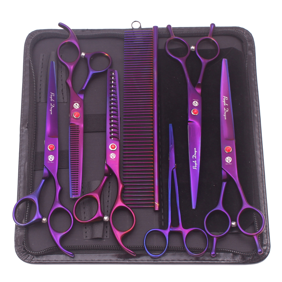 Dog Grooming Purple Dragon Dog Grooming Scissors Kit 7" 6.5" Stainless Pet Curved Scissors Thinning Scissors Straight Shears Chunker Z3002 2