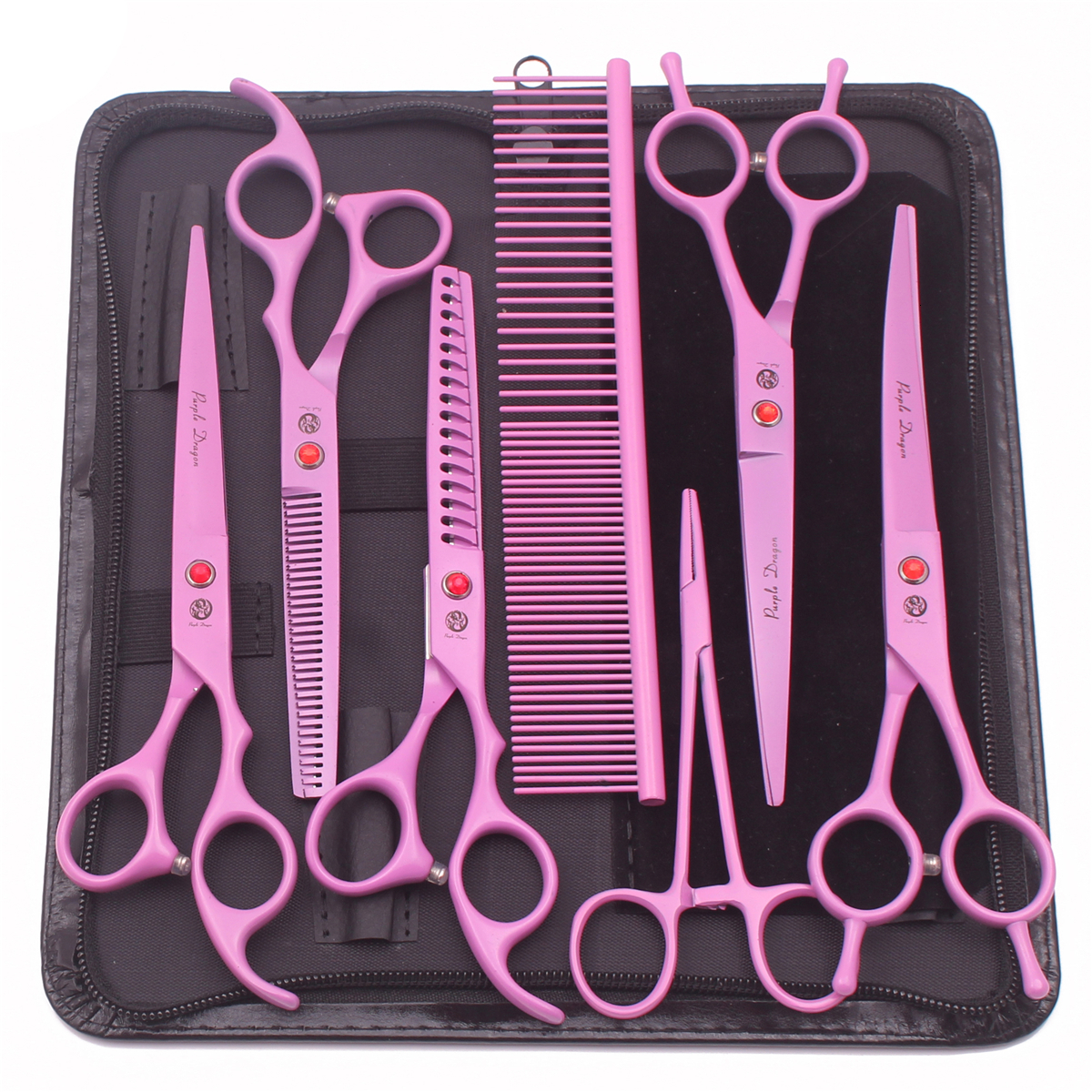 Dog Grooming Purple Dragon Dog Grooming Scissors Kit 7" 6.5" Stainless Pet Curved Scissors Thinning Scissors Straight Shears Chunker Z3002 2