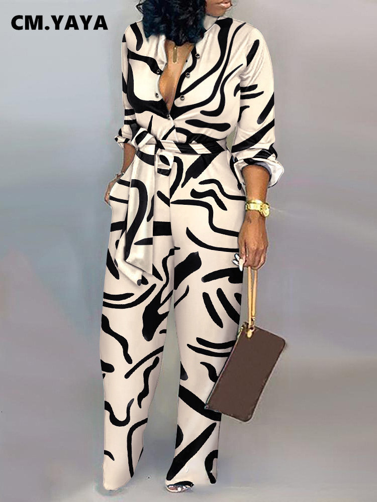Women's Jumpsuits Rompers CM.YAYA Women Elegant Long Sleeve Sashes High Waist Straight Jumpsuits Autumn Winter INS Fashion Suit Romper 230719