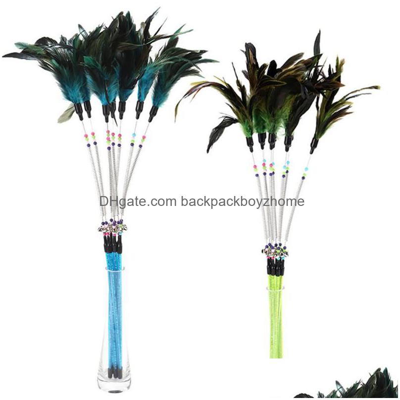 Cat Toys Pet Feather Spring Stick Teaser Kitten Interactive Bell Rod Wand Playing Toy Drop Delivery Home Garden Supplies Dhrex