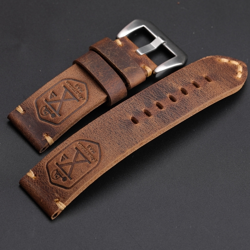 Watch Bands Handmade Leather Strap 20 22 24 26MM Black-Brown X-Skull Head Decorated Cowhide Men Bracelet Suitable For Military strap 230719