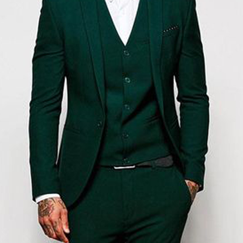 Men's Suits Blazers Slim Fit Men Dark Green ed Lapel 3 Piece Wedding Groomsmen Tuxedos Male Fashion Jacket with Pants Vest Prom Clothes 230719