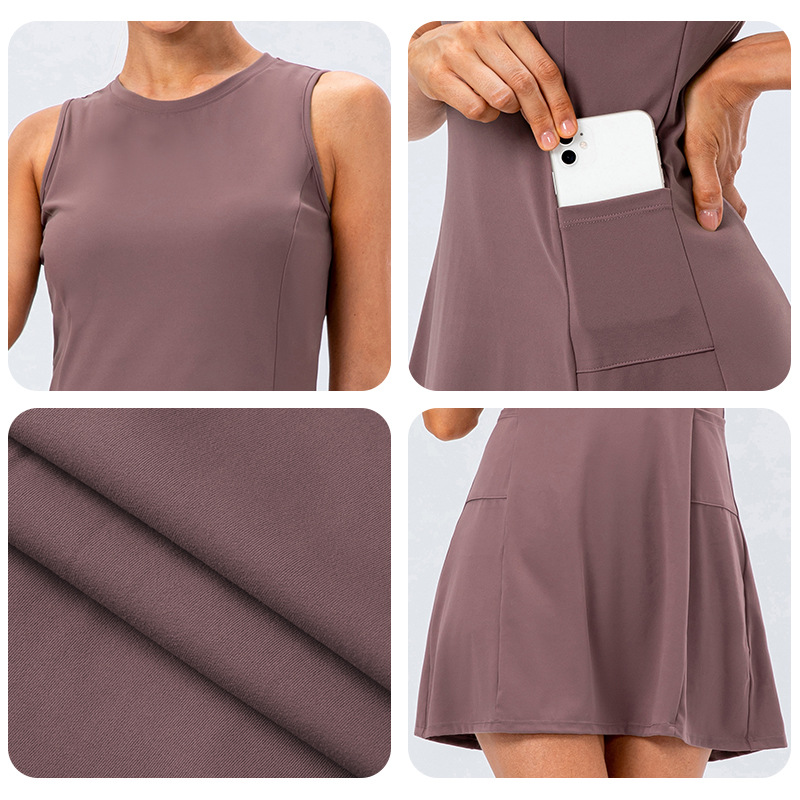 L-12132 Tennis Dress Suit 2 piece Set Yoga Fitness Breathable Anti-slip Casual Golf Sports Dress with Short sets