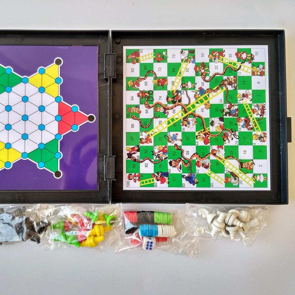 Outdoor Games Activities 5 In 1 Chessmen Checkers Magnetic Board Game Flying Chess Classic Flight Puzzle Set Educational Toy For Friend Children Gift 