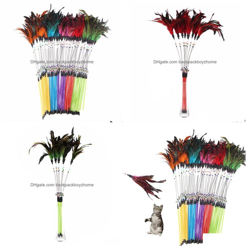 Cat Toys Pet Feather Spring Stick Teaser Kitten Interactive Bell Rod Wand Playing Toy Drop Delivery Home Garden Supplies Dhrex