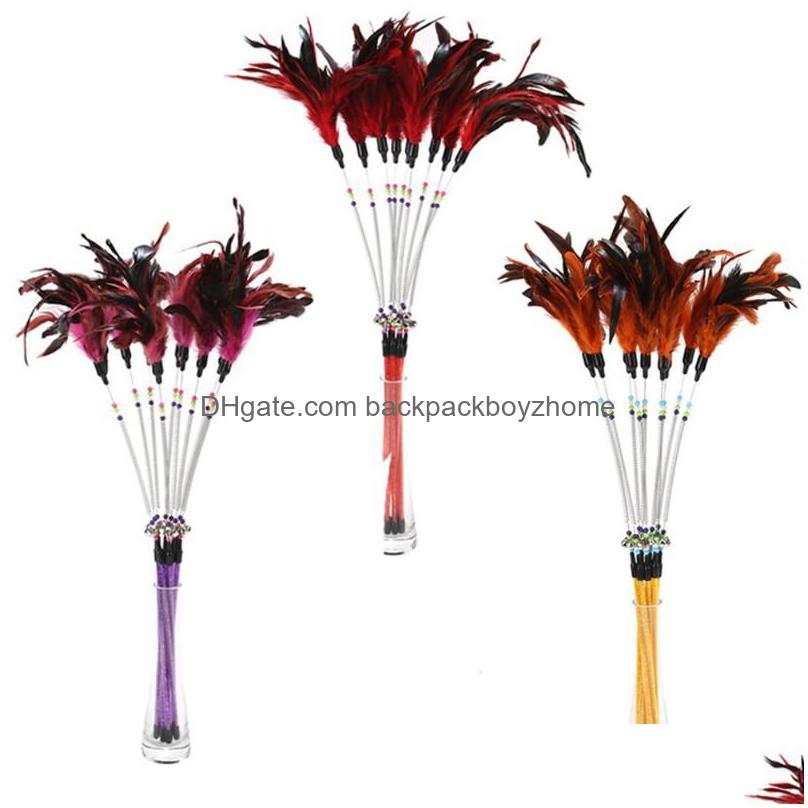 Cat Toys Pet Feather Spring Stick Teaser Kitten Interactive Bell Rod Wand Playing Toy Drop Delivery Home Garden Supplies Dhrex