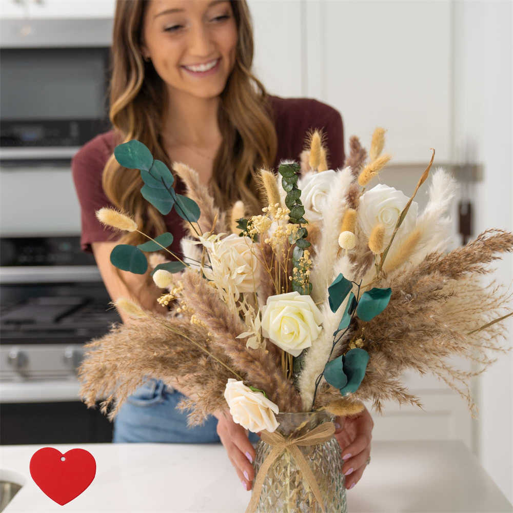 Dried Flowers 100pcs Artificial Rose Flower Arrangements for Vase Home Decor Natural Dried Pampas Grass For Table Floral Centerpieces Decor