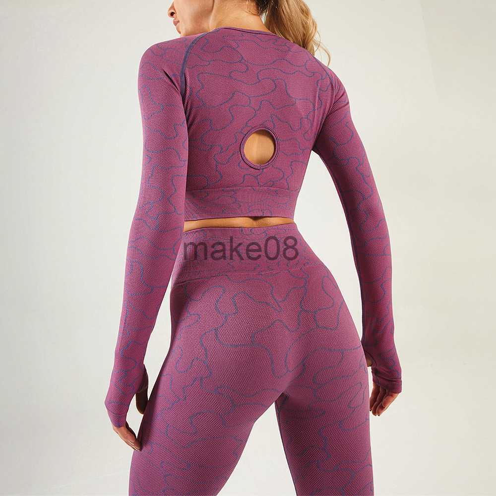 Women's Tracksuits 2023 Thick Arise Winter 2Pcs Long Sleeve Crop Tops Shirts Seamless Yoga Sets Women Fitness Sports Gym Women Active Track Suits