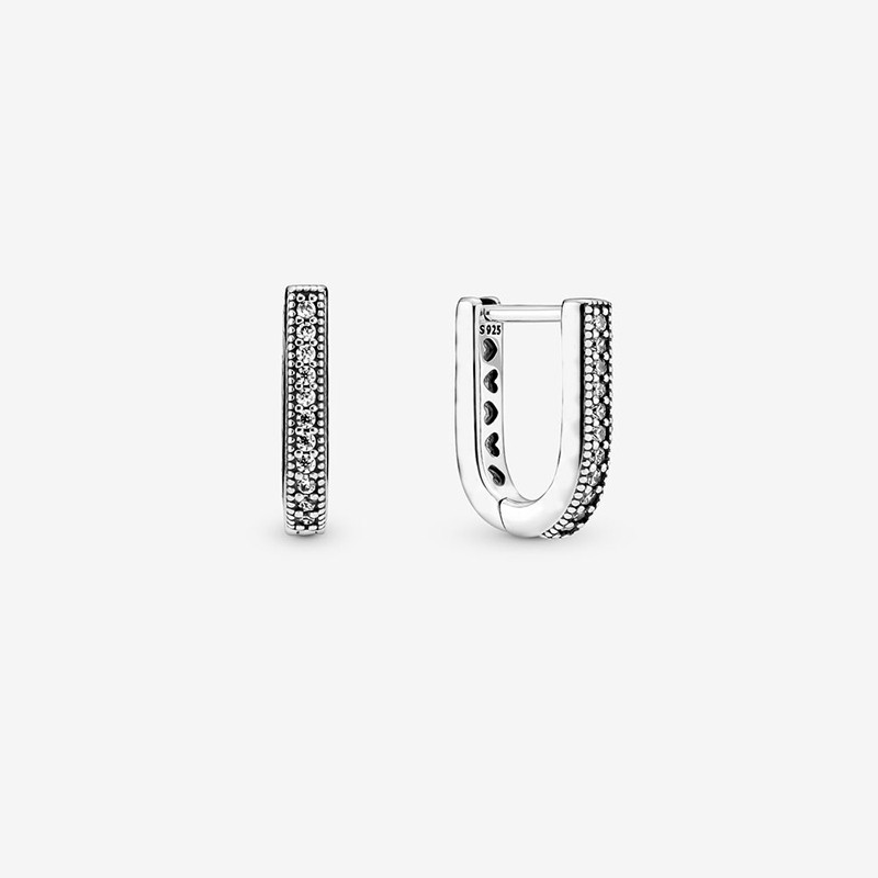 Authentic 925 Sterling Silver New U-Shaped Close Fitting Cz Earrings Women's Fashion Silver Earrings Jewelry Gifts Free Shipping