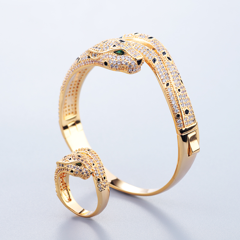 Silver Bangle 1 Gold Plated Leopard Design Luxury Unisex Fashion for Party Wedding Jewellery Gift High Quality Texture