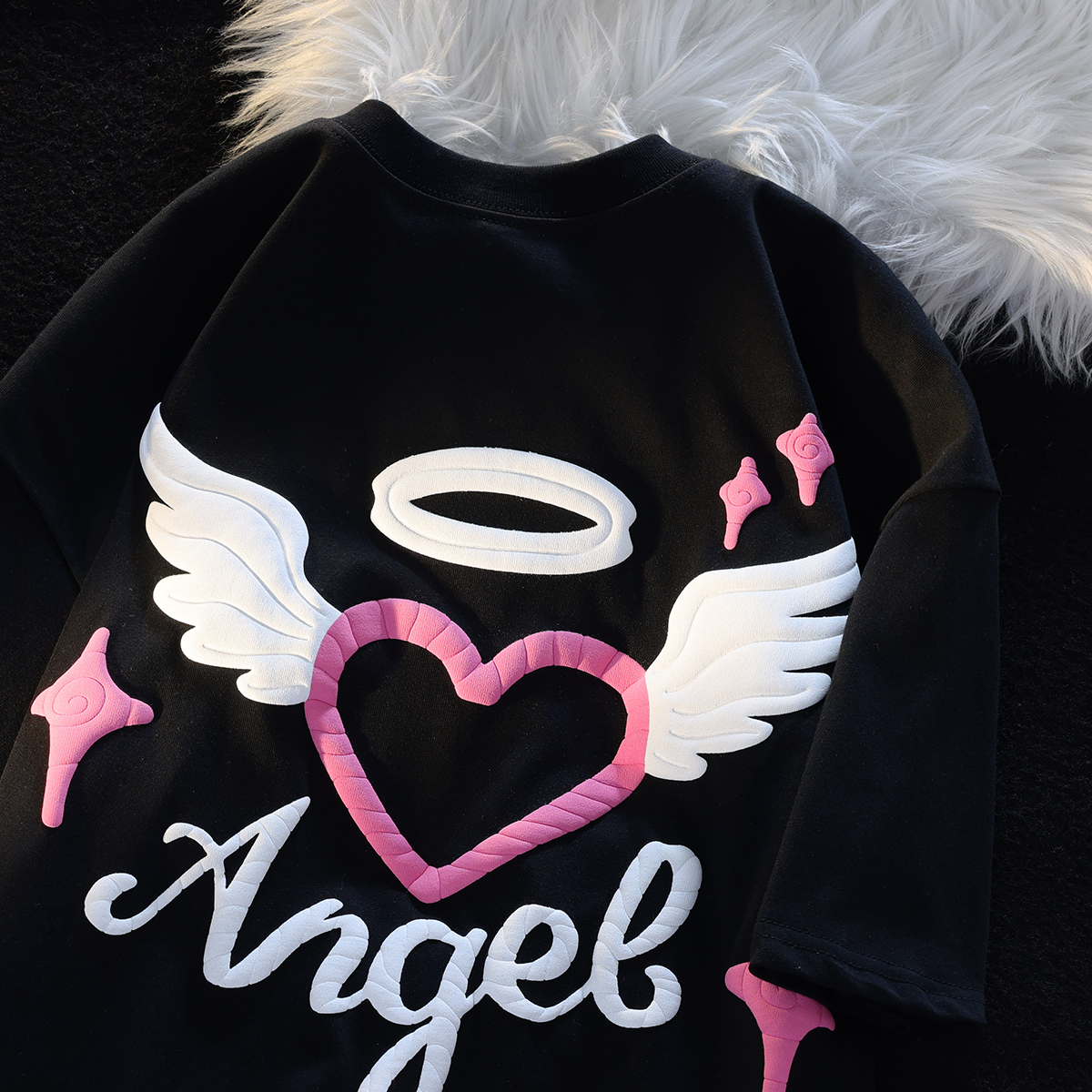 Women's T-Shirt Vintage Korean Style Foam Love Print Loose T-shirt Round Neck Short Sleeve T-shirt Women's Summer Versatile Top 230720