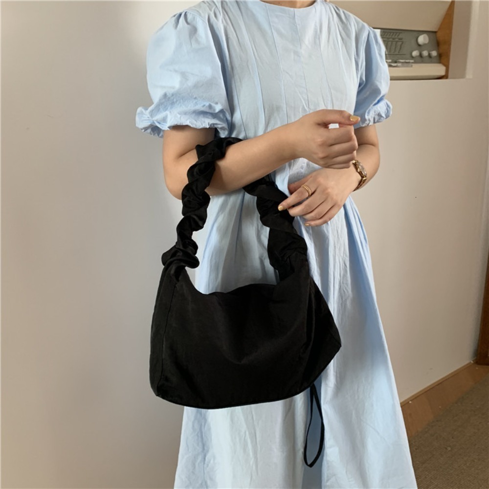 Evening Bags Portable Pleated Simple Drawstring Solid Color With Zipper Tote Shoulder 230720