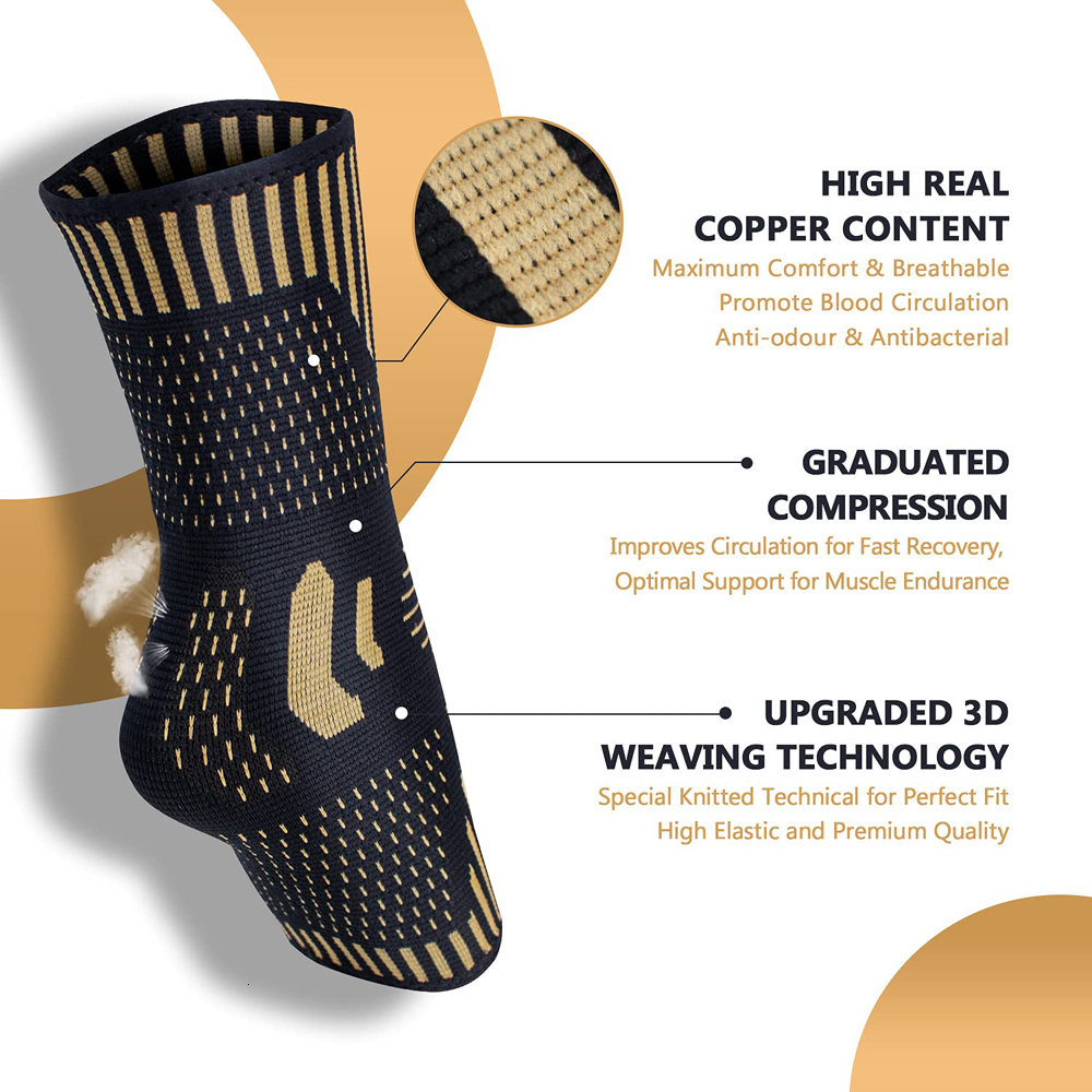 Protective Gear BraceTop 1 Pair Copper Ankle Brace Support Compression Sleeve Socks Plantar Fasciitis Sprained Achilles Tendon Pain Relief 230720