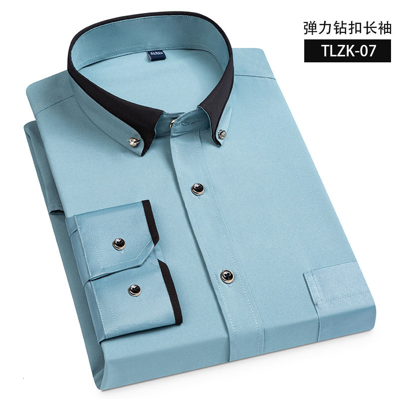 Mens Casual Shirts FASHION MAN SHIRT White Drill Buckle Elastic Antiwrinkle Social Shirt Men Long Sleeve Business Slim Fit 230720