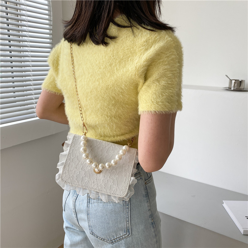 Evening Bags Vintage Small Square Shoulder Bag for Women Pearl Chain Ladies Tote Handbags Clutch Purse Fashion Female Crossbody 230720