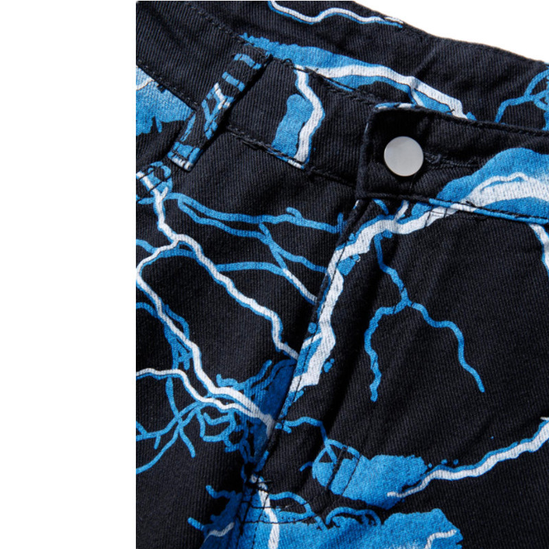 Mens Jeans Vibe Style Lightning Print Tie Dye Men Straight Y2K Trousers Hip Hop Vintage Japanese Women Denim Pants Ropa Hombre 230720